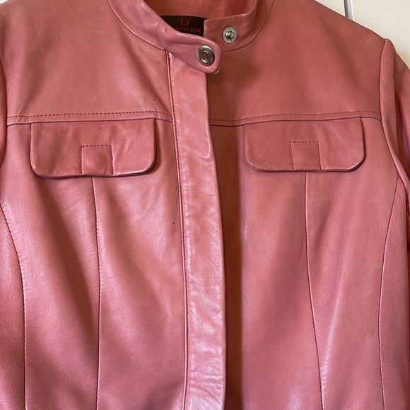 Danier pink leather jacket.  Lightly worn.    Marks as detailed in photos.  XS - Picture 5 of 9